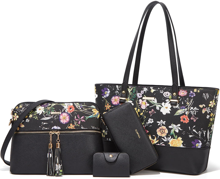 Frauen Mode Kunstleder Handtaschen Tote Tasche Schultertasche Top Griff Satchel Geldbörse Set 4pcs A