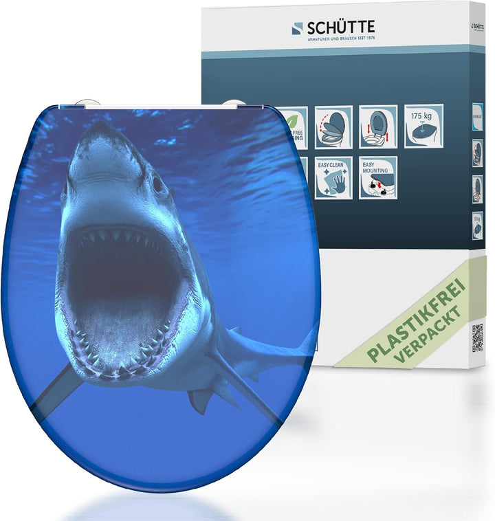 SCHÜTTE WC-Sitz Duroplast SHARK, Toilettensitz mit Absenkautomatik und Schnellverschluss für die ein