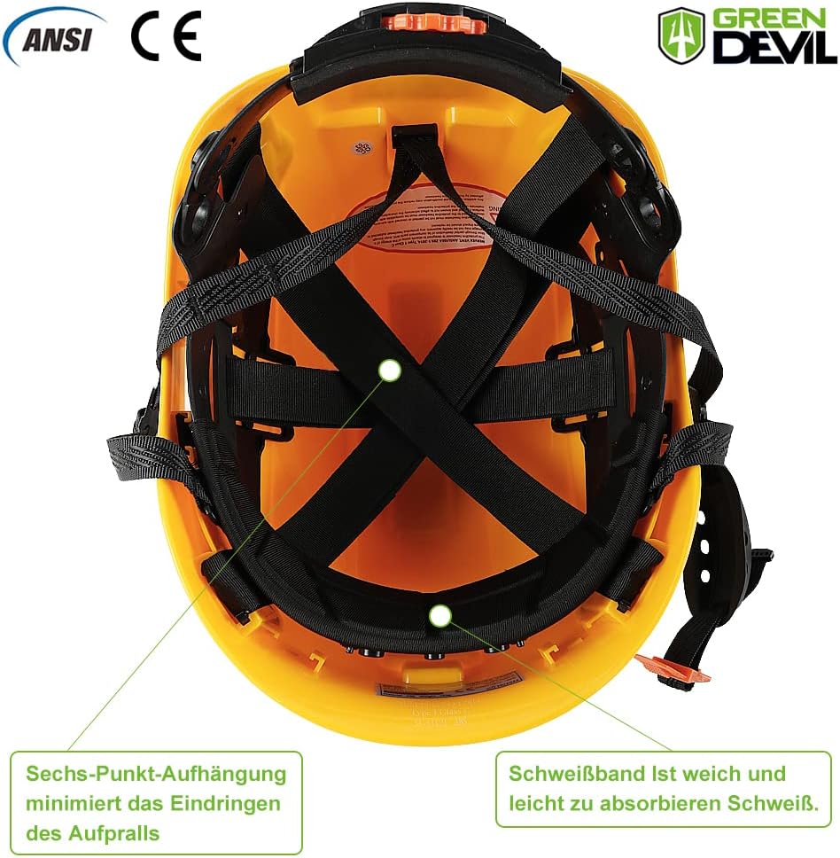 GREEN DEVIL Kettensägen-Schutzhelm Forstschutzhelm Sicherheitshelm mit Gehörschutz Ohrenschützer und