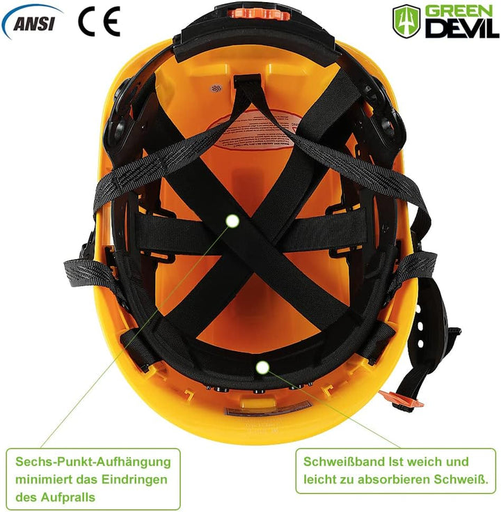 GREEN DEVIL Kettensägen-Schutzhelm Forstschutzhelm Sicherheitshelm mit Gehörschutz Ohrenschützer und