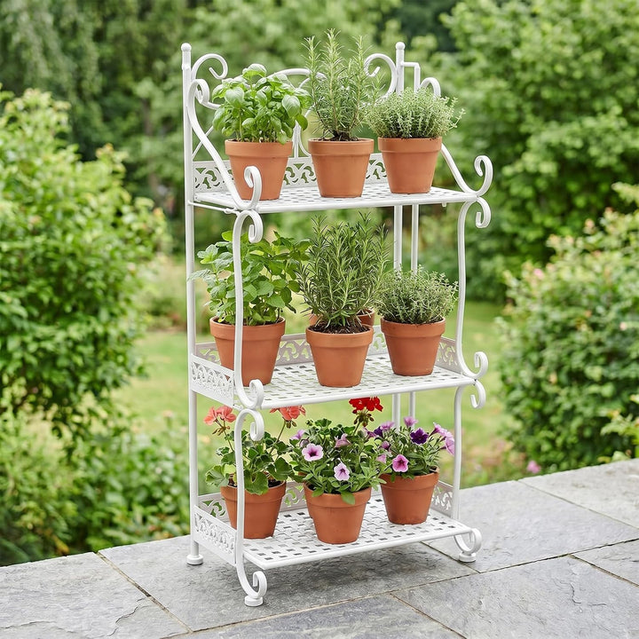 Zusammenklappbares Pflanzenregal aus Metall, Blumenständer im für Innen &amp; Aussen, Eisen-Regal für Ba