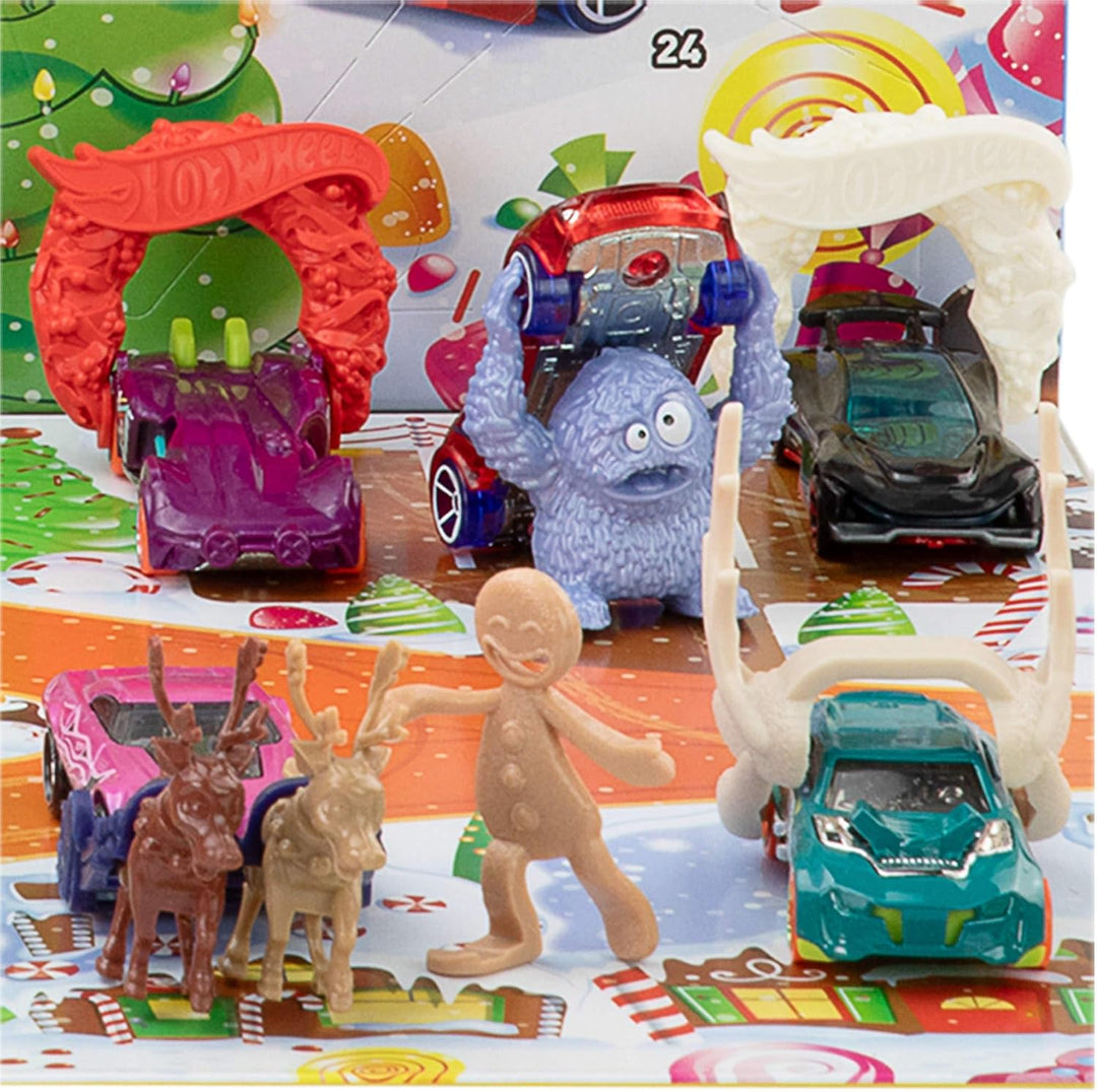 Hot Wheels Spielzeugautos und Spielset, Adventskalender 2025 mit 10 Fahrzeugen im Massstab 1:64, 10