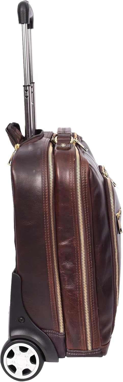 Pilotentasche aus echtem Leder mit Rollen Teleskopgriff für Business Reisetasche Sussex, braun, M, P