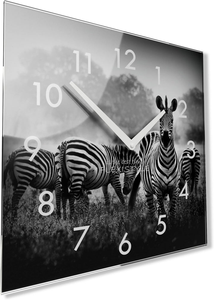 FLEXISTYLE Wanduhr Eckig Wohnzimmer 30 x 30 cm, aus Glas, mit Direktdruck modern ohne tickgeräusche