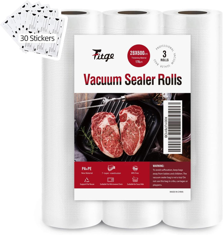 Fitge Vakuumierbeutel 170µm 28x600cm/3 Rollen für alle Vakuumiergeräte Vakuumrollen für Lebensmittel
