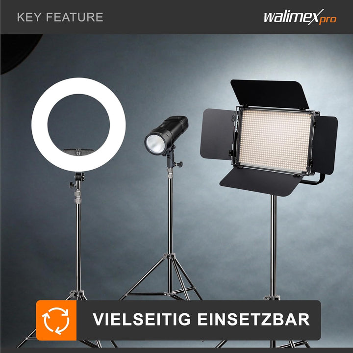 Walimex Pro Heavy Duty Edelstahl Lampenstativ - max. Höhe 270cm, inkl. Tragetasche &amp; Spigotadapter m
