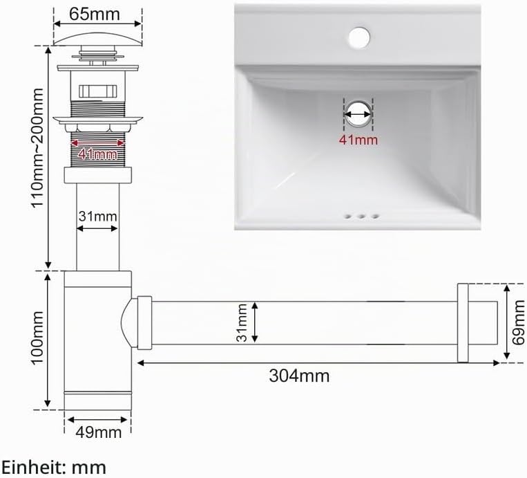 Siphon Universal für Waschbecken &amp; Waschtisch, KEOKBON Syphon &amp; Pop up Ventil Ablaufgarnitur mit Übe