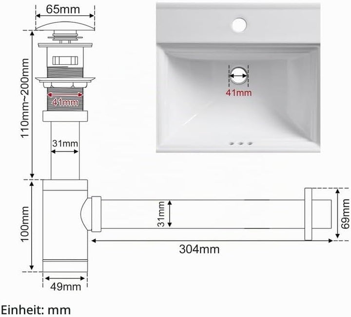 Siphon Universal für Waschbecken &amp; Waschtisch, KEOKBON Syphon &amp; Pop up Ventil Ablaufgarnitur mit Übe