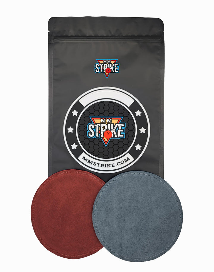MMSTRIKE 2x Bowling Shammy Leather Replaceable Pads + Black&White GripFlex Rubber Base Disc-Hook & L
