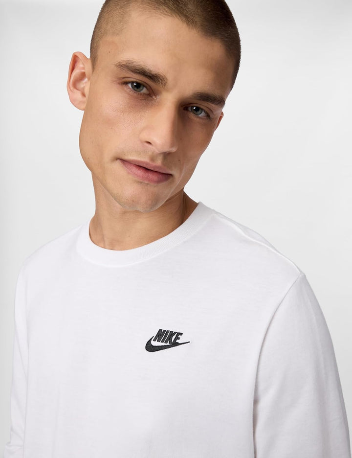 Nike Herren M NSW CLUB TEE - LS Langarm T-shirt XS Weiss / Schwarz, XS Weiss / Schwarz