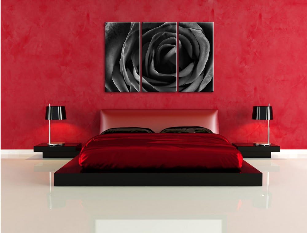 Pixxprint Rote Rose als Leinwandbild/Grösse: 3 Teilig (120x80) cm/Wandbild/Kunstdruck/fertig bespann