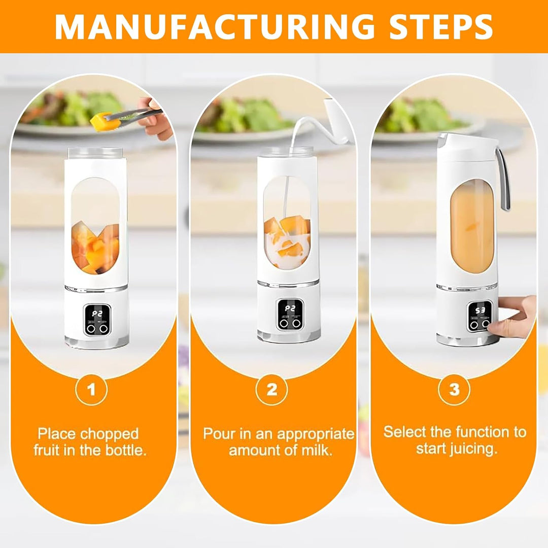 Tragbarer Mini Mixer mit LED Display, 450ml tragbarer Smoothie Maker, 12 Edelstahlklingen, wiederauf