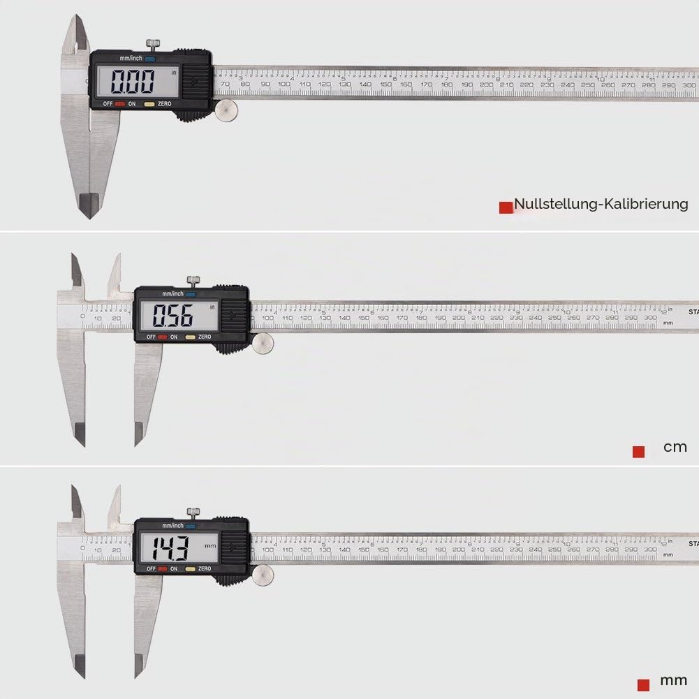 Messchieber, 30 cm, digital, mit LCD-Display, aus Edelstahl, metrische Umrechnung, Präzisionsgerät,