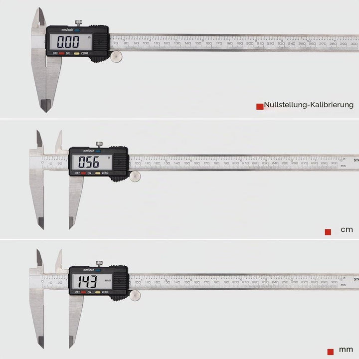 Messchieber, 30 cm, digital, mit LCD-Display, aus Edelstahl, metrische Umrechnung, Präzisionsgerät,