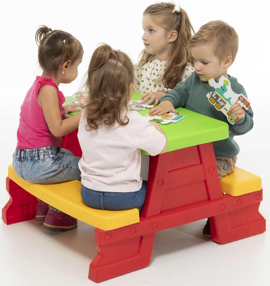 Kinder Sitzgruppe Picknick Sitzgarnitur Outdoor Bank Tisch Kombi rot, Rot
