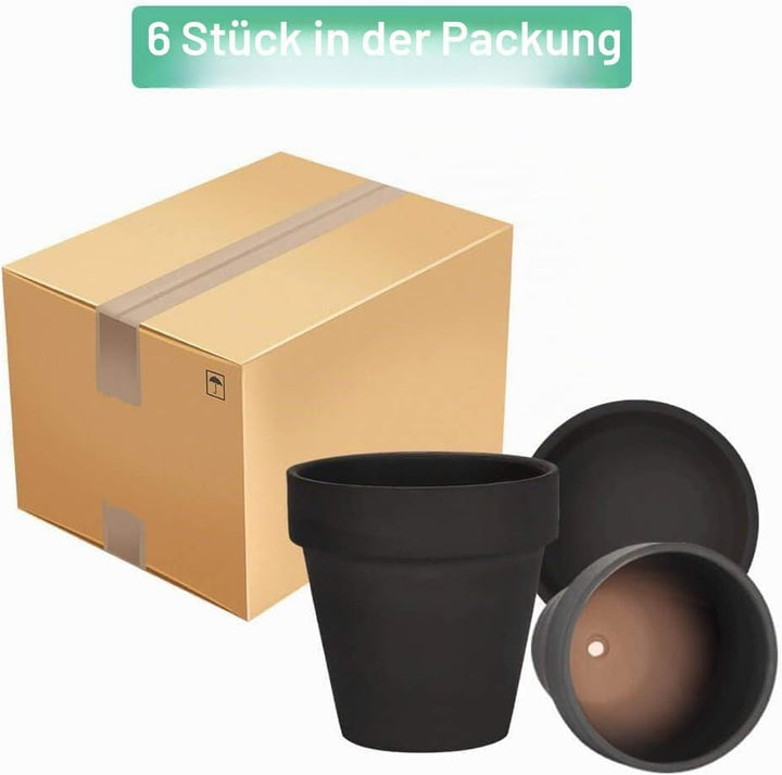 vensovo 10,2cm Schwarzer Tontopf für Pflanzen mit Untertasse - 6er Pack Kleiner Terrakotta-Pflanzent