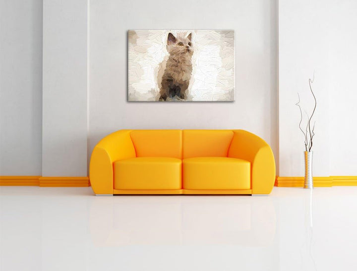 Pixxprint Niedliches Katzenbaby auf Teppich als Leinwandbild/Grösse: 100x70 cm/Wandbild/Kunstdruck/f