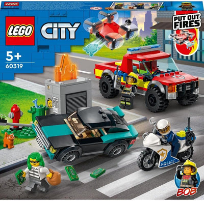 LEGO 60319 City Löscheinsatz und Verfolgungsjagd mit Feuerwehrauto und Motorrad, Polizei- und Feuerw