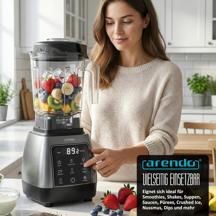 Arendo – 2000 Watt Hochleistungsmixer - 24.000 U/min - Standmixer mit Touchpanel – 9 Geschwindigkeit