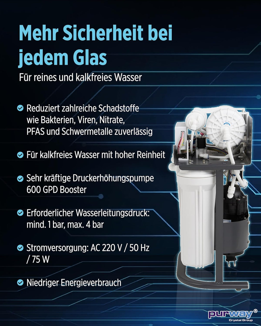 PUR Booster 5 Stufen 600 GPD tanklose Umkehrosmoseanlage