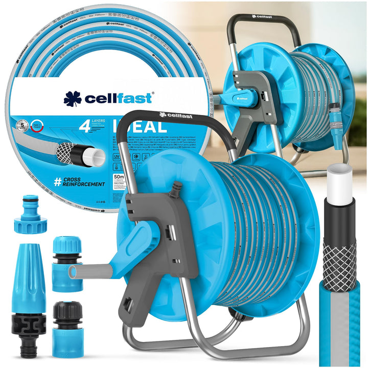 GARTENSCHLAUCH SCHLAUCHTROMMEL WASSERSCHLAUCH 1/2" 30M MIT GARTENBRAUSE & KUPPLUNG ANSCHLUSS SET CEL