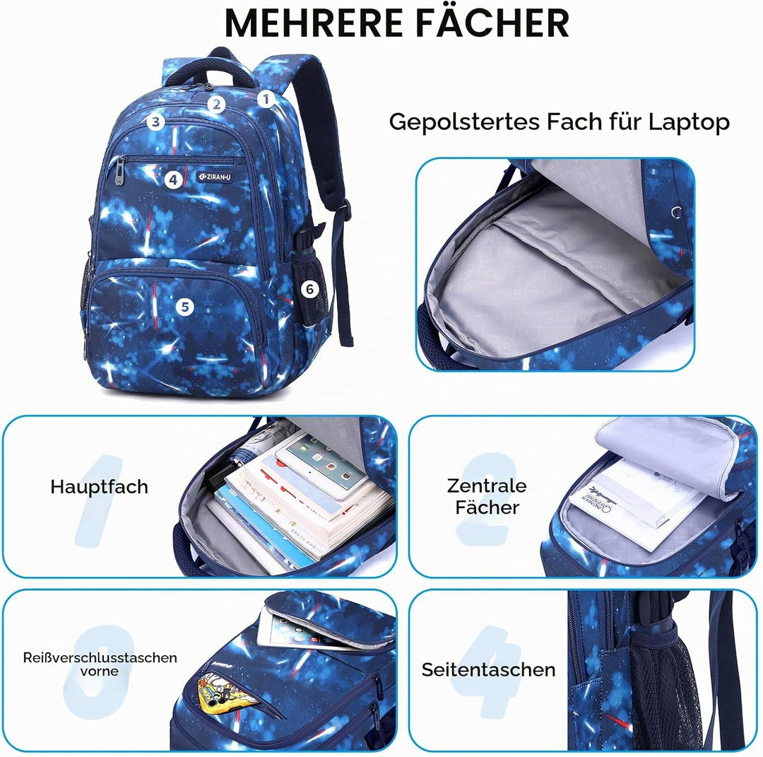 Amythe Schulrucksack Jungen Teenager Schulranzen, Schultasche mit Trolleygurten 16 Inch Wasserdicht