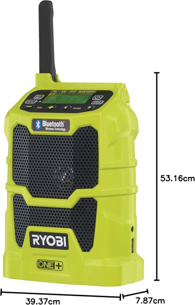 Ryobi Akku Bluetooth Radio R18R-0 (ohne Akku + Ladegerät, Baustellenradio 18 V, Werkstattradio mit U