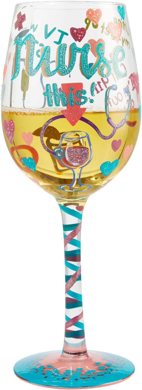 Enesco Designs by Lolita Nurse This handgemaltes Weinglas, 425 ml, mehrfarbig