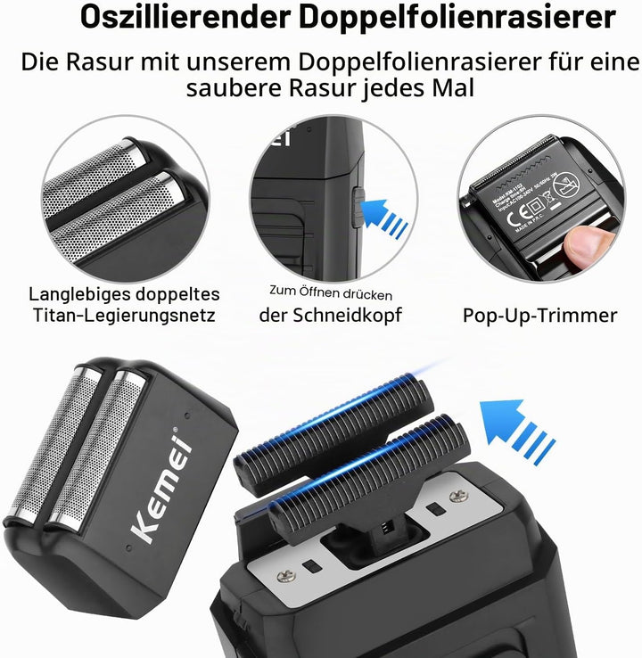 KEMEI Professionelle Haarschneidemaschine und Folienrasierer Set, Elektrische Haarschneidemaschine f