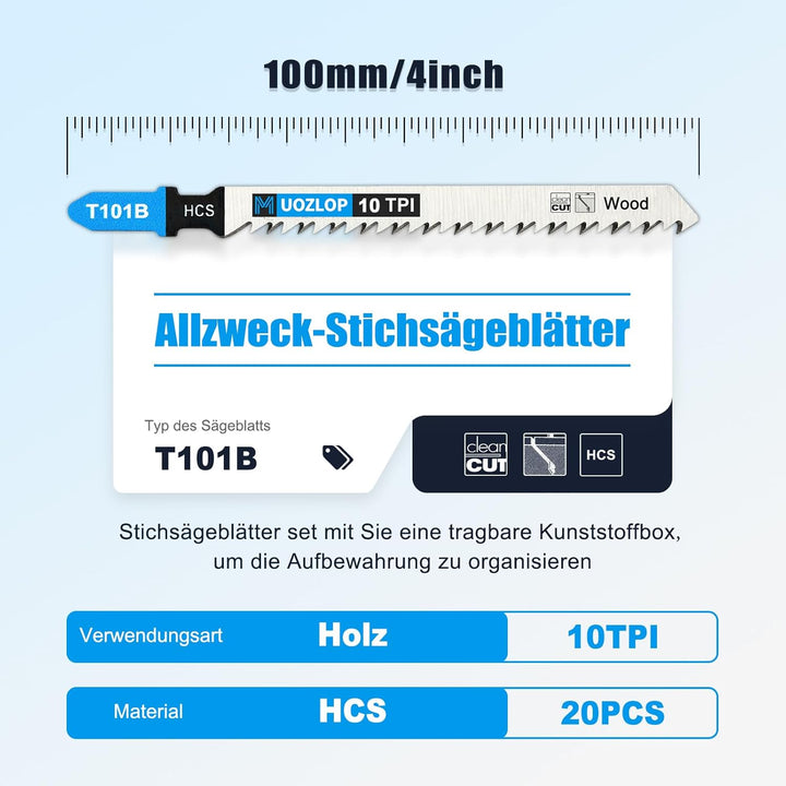 100tlgT101B Stichsägeblätter ，T-Schaft Stichsägeblatt Set mit Aufbewahrungskoffer für Holz，sägeblätt