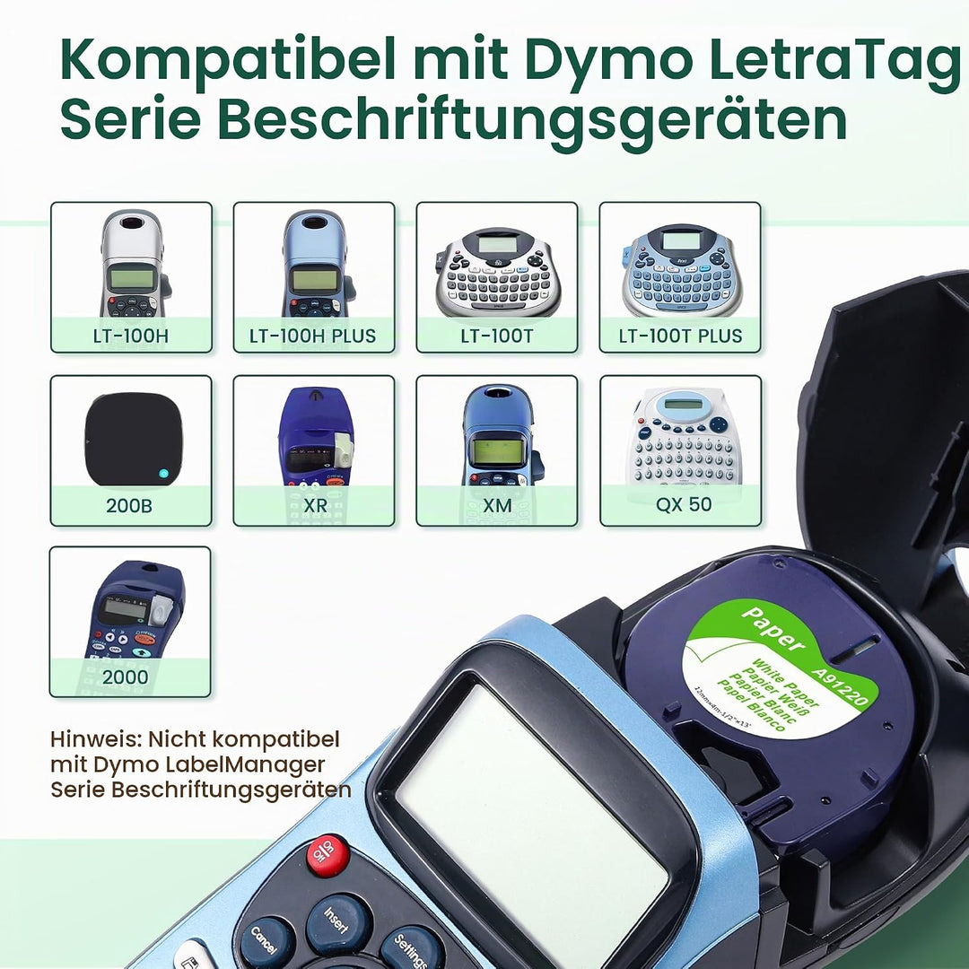 5x MarkField Kompatible für Dymo LetraTag Etikettenband Paper, Kompatible mit Dymo Letratag Papier E