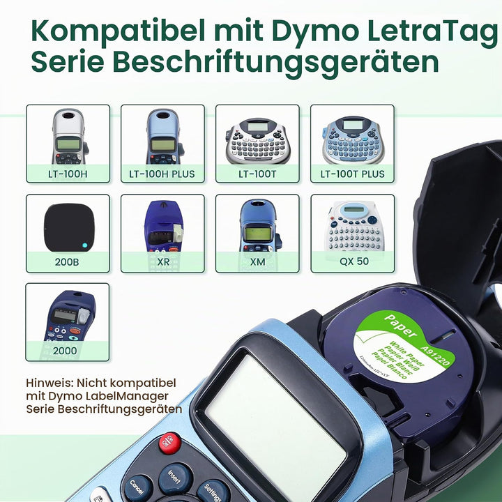 5x MarkField Kompatible für Dymo LetraTag Etikettenband Paper, Kompatible mit Dymo Letratag Papier E