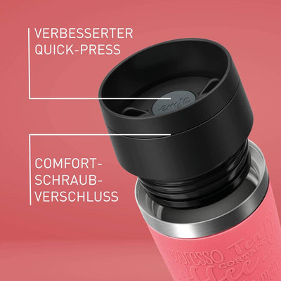 Emsa N20209 Travel Mug Classic Isolierbecher 0,36 Liter | neuer Komfort-Schraubverschluss | Edelstah