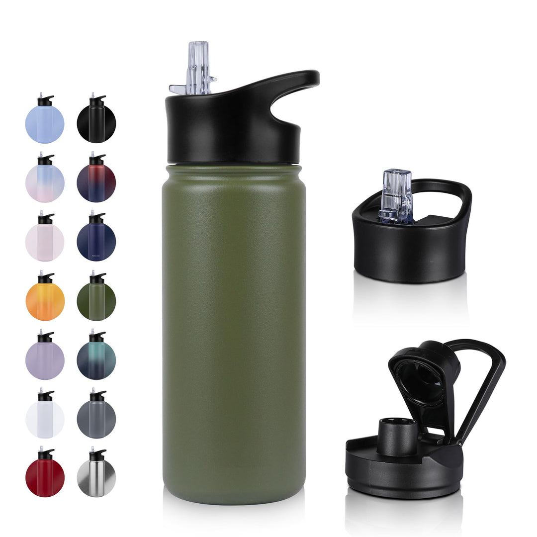 Edelstahl Trinkflasche - 500ml - mit Strohhalm,Auslaufsicher,Kohlensäure Geeignet,BPA frei Thermosfl