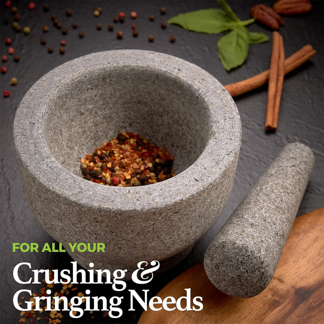 15,2 cm Granit-Mörser und Stössel – 2 Tassen Fassungsvermögen, unpolierter Granit-Molcajete mit Sili