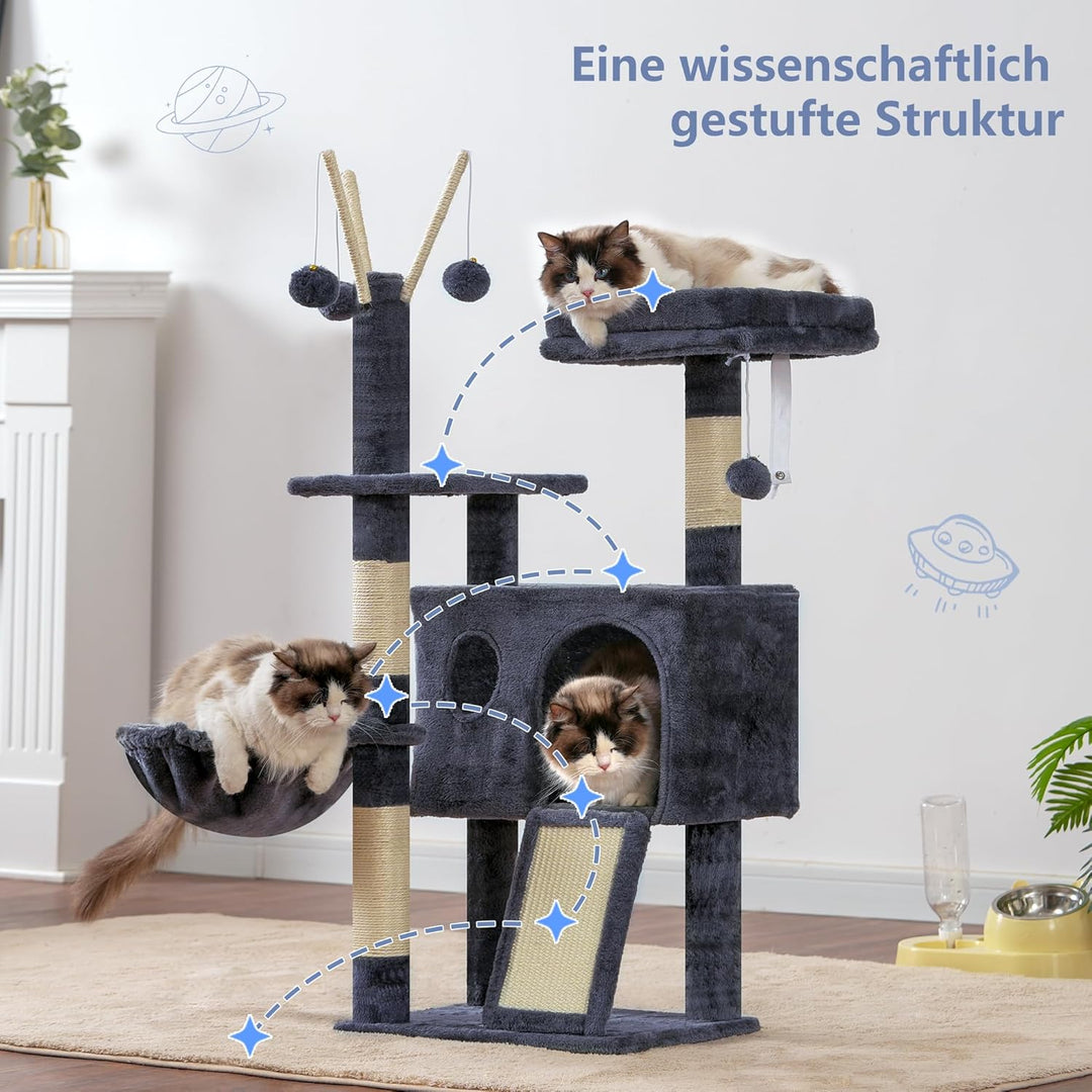 Hey-brother Kratzbaum, 105 cm Klein stabil Katzenbaum mit abnehmbaren Spielzeugen, Höhle, 1 Plattfor