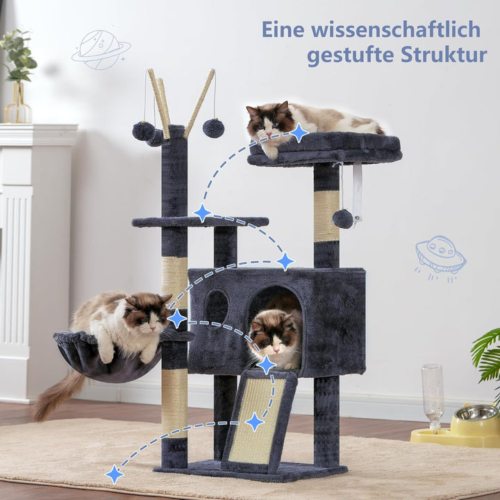 Hey-brother Kratzbaum, 105 cm Klein stabil Katzenbaum mit abnehmbaren Spielzeugen, Höhle, 1 Plattfor