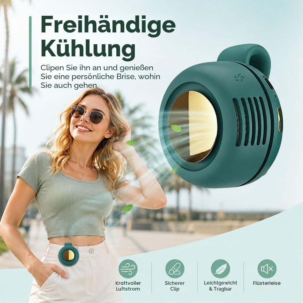 Tragbarer Clip Ventilator, Leiser Mini Ventilator ohne Flügel, mit 3 Geschwindigkeiten &amp; 360° Drehba