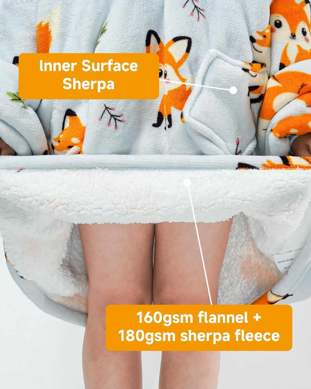 Wenlia Übergrosse Hoodie Blanket für Mädchen, Kinder Flanell Sweatshirt Decke Kuschelpullover, Einho
