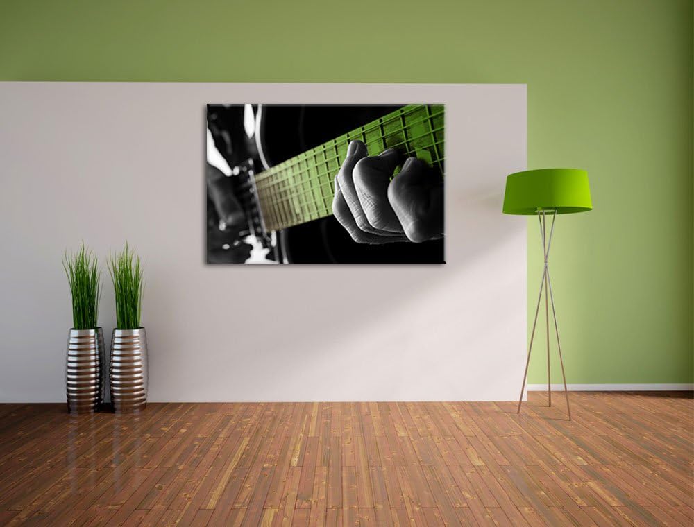 Mann spielt auf E-Gitarre schwarz/weiss Format: 100x70 auf Leinwand, XXL riesige Bilder fertig gerah