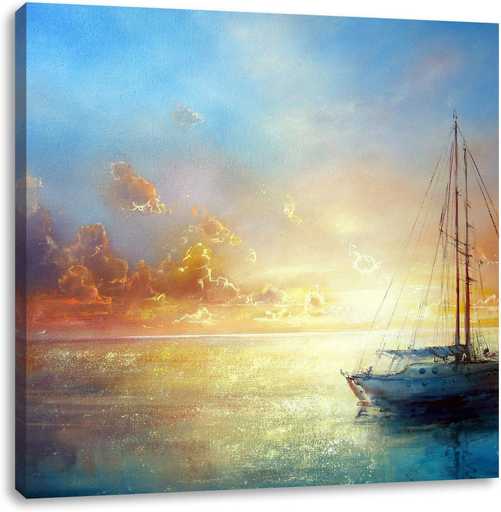 Pixxprint Schönes Gemälde eines Bootes als Leinwandbild/Grösse: 70x70 / Wandbild/Kunstdruck/fertig b