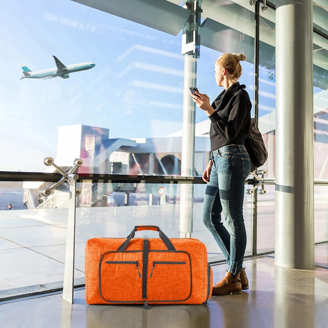 Vomgomfom 85L Reisetasche mit Schuhfach, Grosse Falttasche für Camping, Reisen, Fitness, Orange J Or