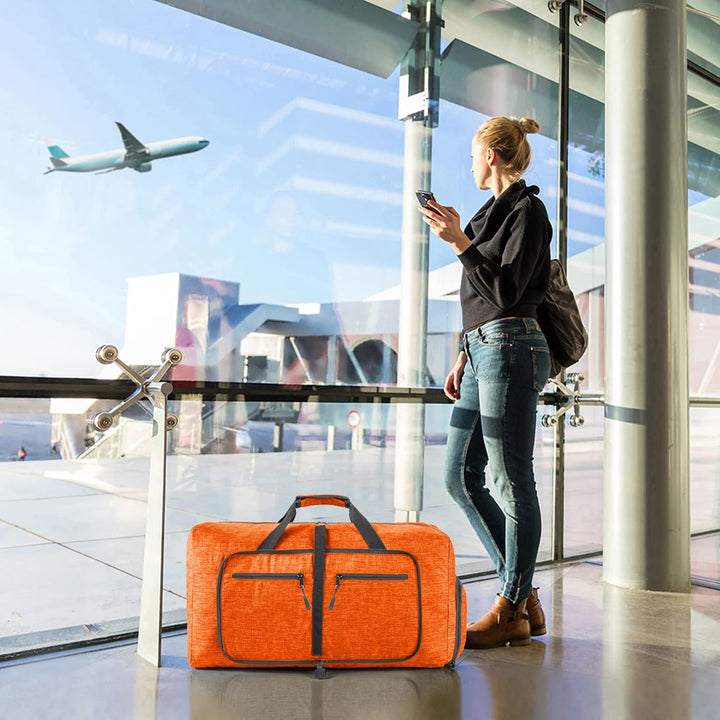 Vomgomfom 85L Reisetasche mit Schuhfach, Grosse Falttasche für Camping, Reisen, Fitness, Orange J Or