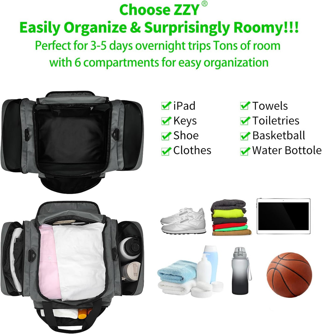 Sporttasche Reisetasche Fitness Tasche mit Schultergurt Wochenendtasche für Damen und Herren (Grau,