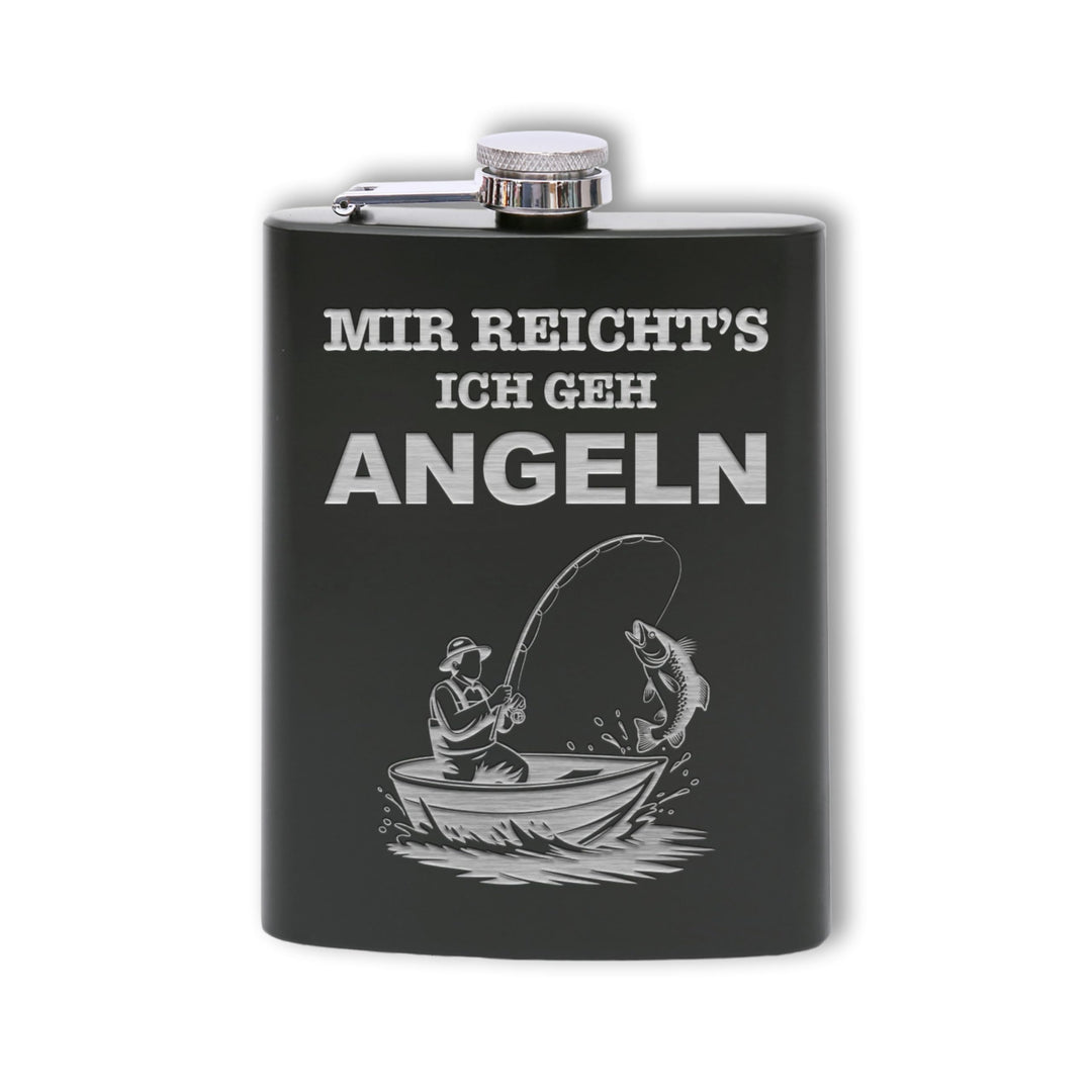 Flanacom Flachmann aus Edelstahl 227 ml (8oz) – Angeln & Fischer Design – inkl. Trichter – Auslaufsi
