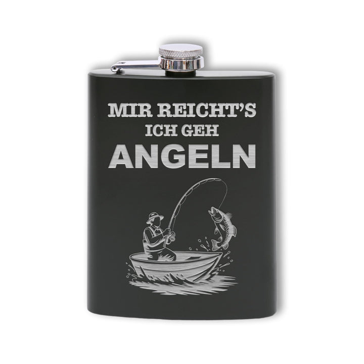 Flanacom Flachmann aus Edelstahl 227 ml (8oz) – Angeln & Fischer Design – inkl. Trichter – Auslaufsi