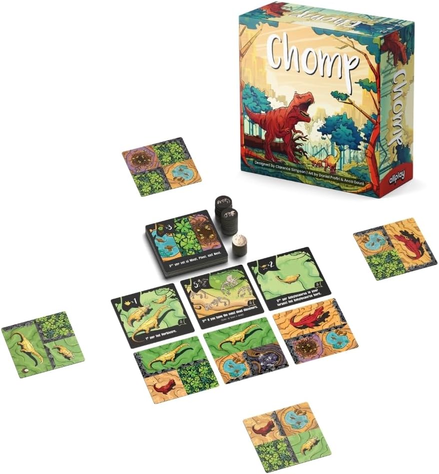 Allplay Chomp - Dinosaur Drafting Game | Tile-Laying Strategy Game for 1–4 Players | Fast-Paced, Fam