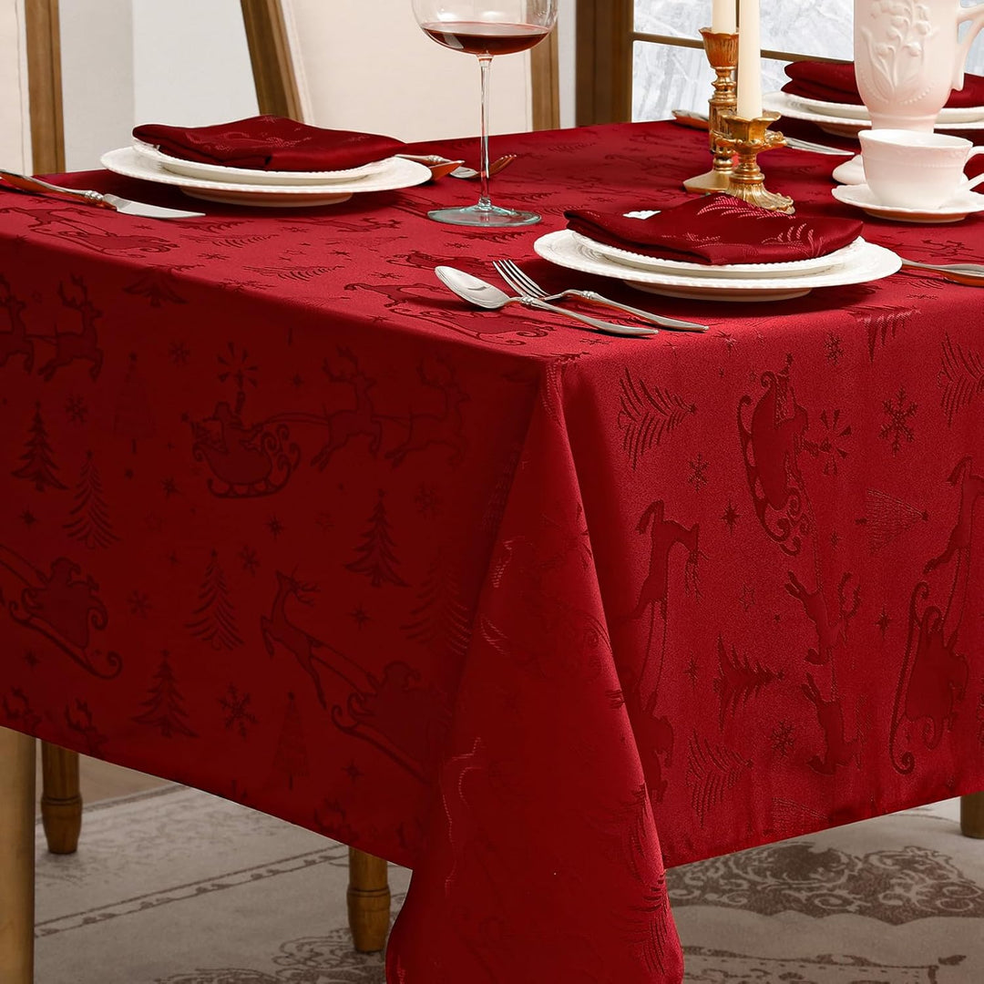 Romanstile Weihnachten Tischdecke rot abwaschbar 140x240 Jacquard Damask Rentier & Weihnachtsbaum,re