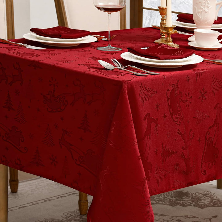 Romanstile Weihnachten Tischdecke rot abwaschbar 140x240 Jacquard Damask Rentier & Weihnachtsbaum,re