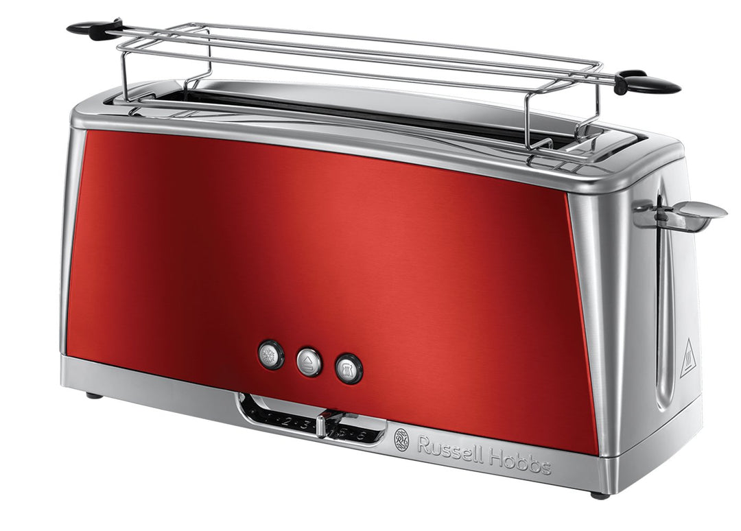Russell Hobbs Toaster [Langschlitz für 2 Scheiben / 1 breite Brotscheibe] Luna Edelstahl Rot (extra